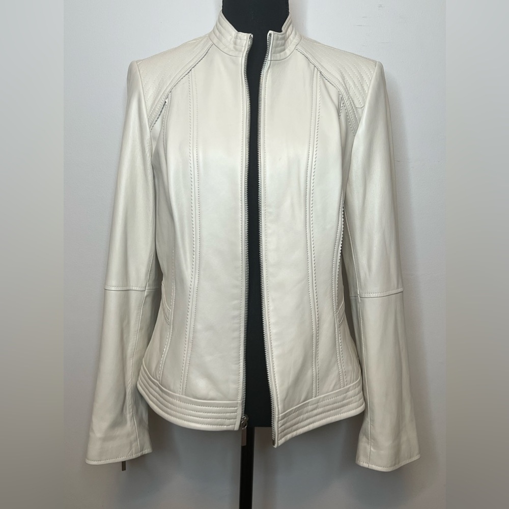 G.I.L.I. Soft White Zip Front Leather Shell Jacket